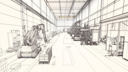 Factory floor plan robotic arm assembly line