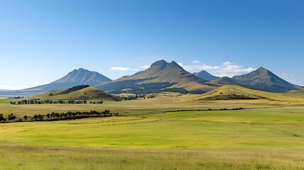 Fototapeta premium Green Valley With Mountains Under Blue Sky