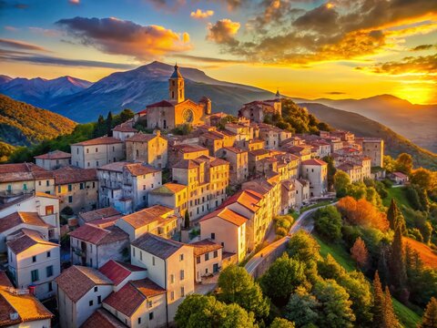 Panoramic View of San Chirico Raparo, Basilicata, Italy: Picturesque Mountain Town in Potenza Province