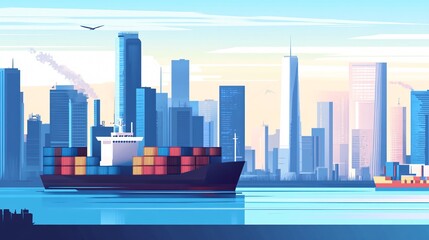 Obraz premium Massive Cargo Ship Transporting Goods Over the Sea