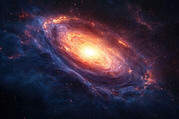 Obraz premium A vibrant spiral galaxy with fiery orange and blue hues, showcasing cosmic beauty and celestial wonders.