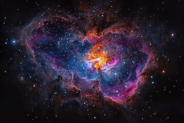 Fototapeta premium A vibrant nebula in space, showcasing a breathtaking display of cosmic colors and stellar dust.
