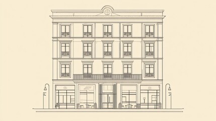 Hotel Building Vector Illustration Line Outline Art