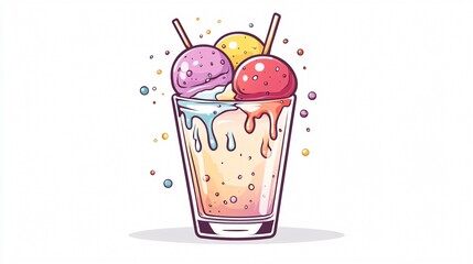 Vector Illustration of Glass with Flowing Syrup Ice Cream