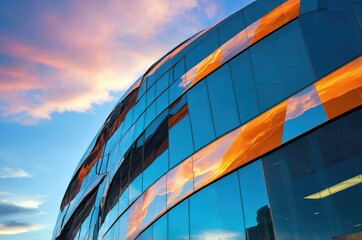 Futuristic modern abstract architecture office building design with flowing shapes and vibrant colors in an urban setting during daylight.
