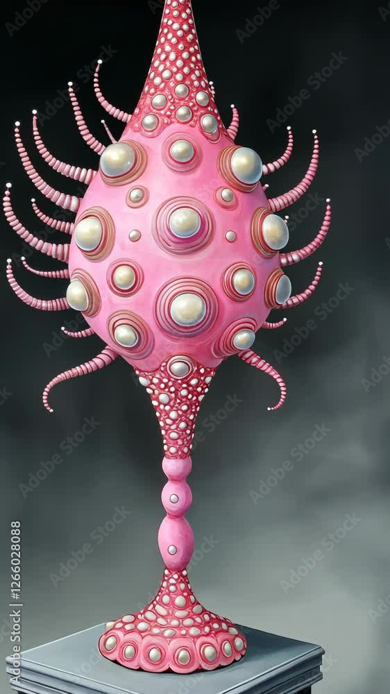 Poster unique artistic sculpture featuring vibrant pink color and intricate design elements displayed in a 