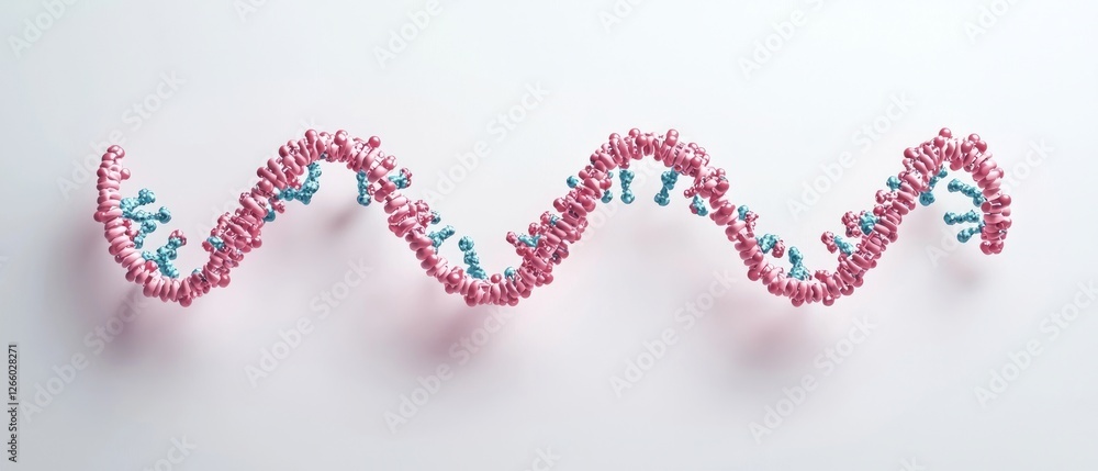 Poster abstract 3d rendering of a pink and teal dna double helix on white background