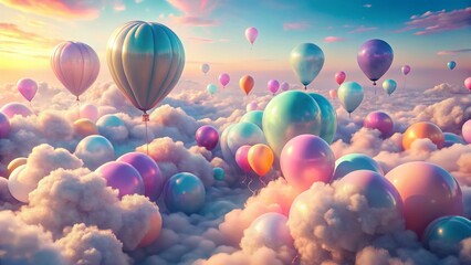 Pastel Balloon Fantasy: Soft Sky, Gentle Clouds, Rule of Thirds Composition