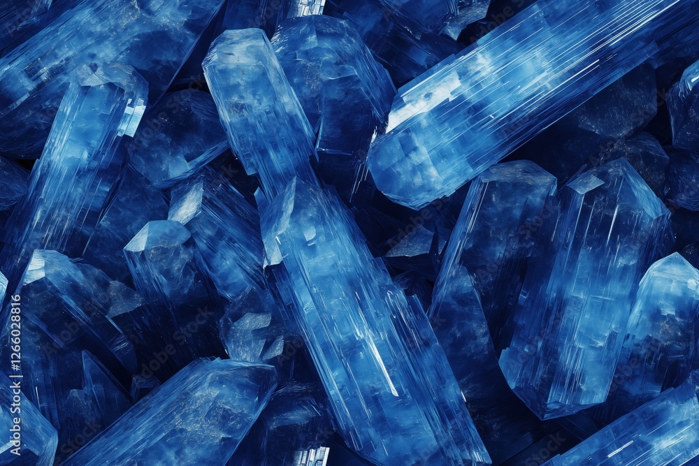Poster seamless kyanite cluster of blue crystals, showcasing their sharp edges and translucent surfaces. th