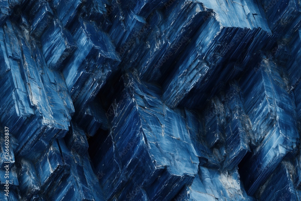 Poster seamless kyanite blue mineral crystals with sharp edges and layered textures, showcasing a rich blue