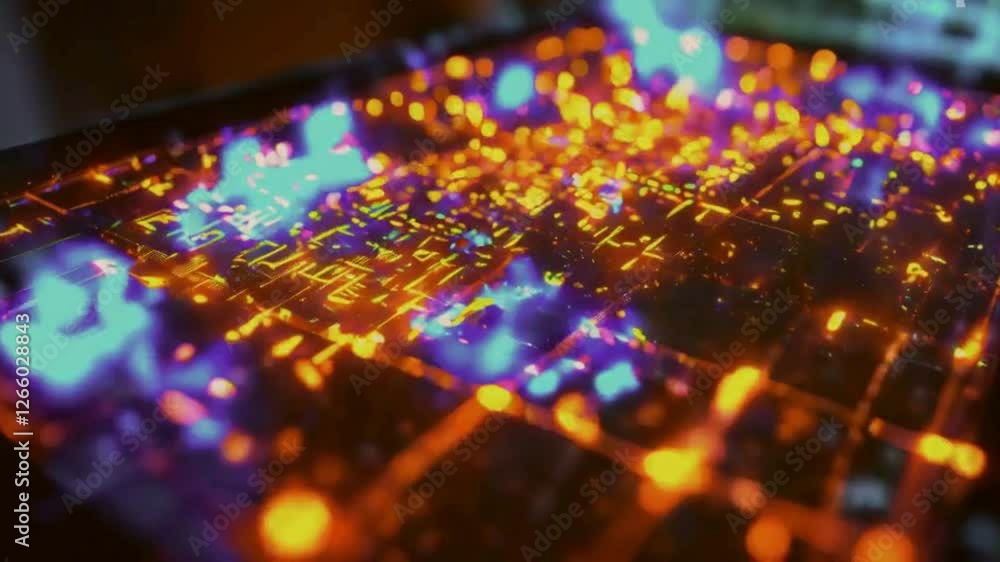 Poster colorful data visualization with sparkling light points