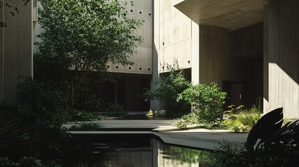 Concrete Brutalism Architecture in London Featuring Vegetation