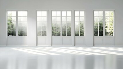 Fototapeta premium Bright White Room with Large Windows and Sunlight