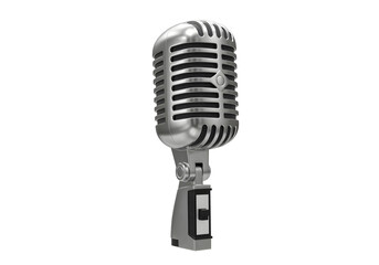 Fototapeta premium 3D blank microphone isolated on a white background, styled as a vintage radio microphone from the 1940s, with a polished chrome finish create with ai