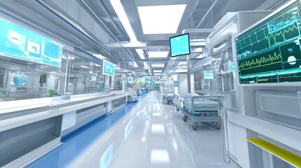Obraz premium A cutting-edge ventilator with integrated monitoring software, placed in a high-tech hospital environment.