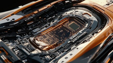 Fototapeta premium A detailed close-up of an ultrasound probe's sensor area, showing intricate engineering.