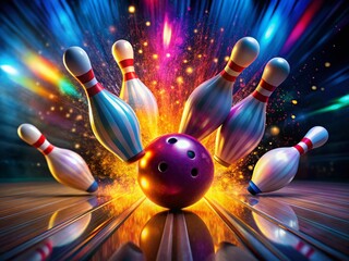 Perfect Strike: Bowling Ball Smashing Pins - High Angle Aerial View