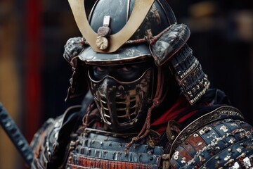 Fototapeta premium A samurai knight hybrid, wearing a mix of medieval European and Japanese armor
