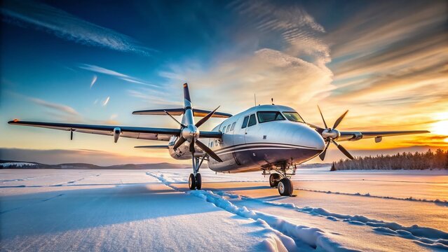 Pilatus PC-12 Single-Engine Turboprop Airplane on Snowy Winter Runway in Pribram, Czech Republic