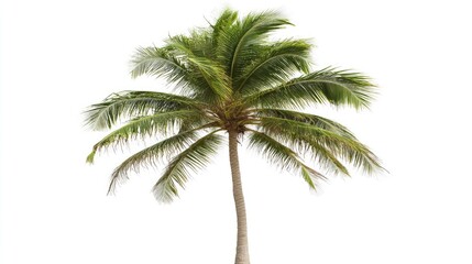 A fully matured coconut tree with long arching fronds and a few coconuts, against a white background. No people, no text.
