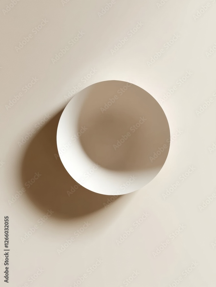 Poster Simple round object casting a soft shadow on a neutral wall in minimalist interior design. Generative AI