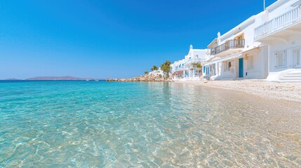 Obraz premium Aegean Sea coastal village, clear water, white houses, summer vacation travel