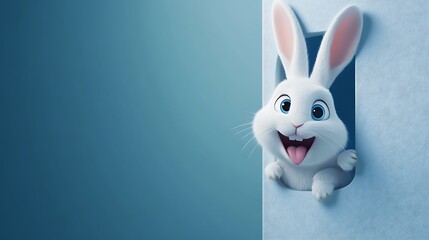 Obraz premium Playful white bunny peeking around corner pictures