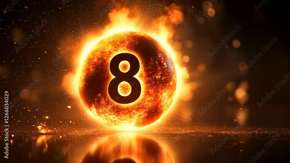 Poster vibrant glowing sun with number eight representing energy and power in a dynamic visual format