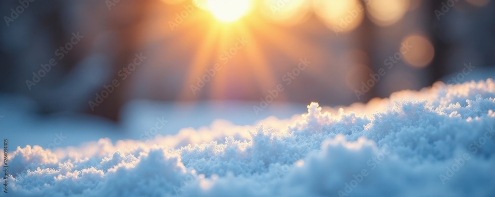 Wall mural Soft, blurred snowdrift with golden bokeh highlights , holiday, dreamy, glow