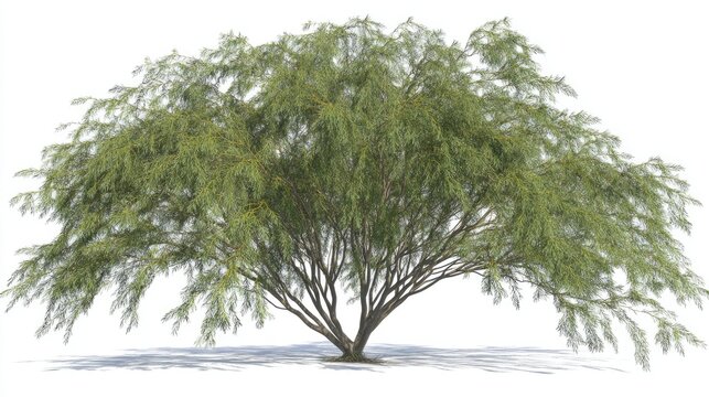 A lush mesquite tree with vibrant green leaves, isolated on a white background. No people, no text.