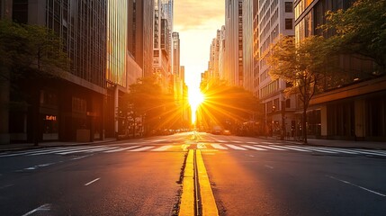 Obraz premium New york street bathed in golden sunlight pictures