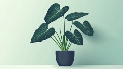 Indoor Green Velvet Alocasia Potted Plant Close-up