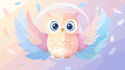 Enchanting Pastel Owl with Whimsical Feather Halo
