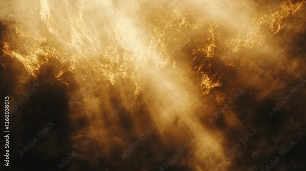 Poster golden light beam radiating through dark atmosphere creating mystical abstract glowing visual effect
