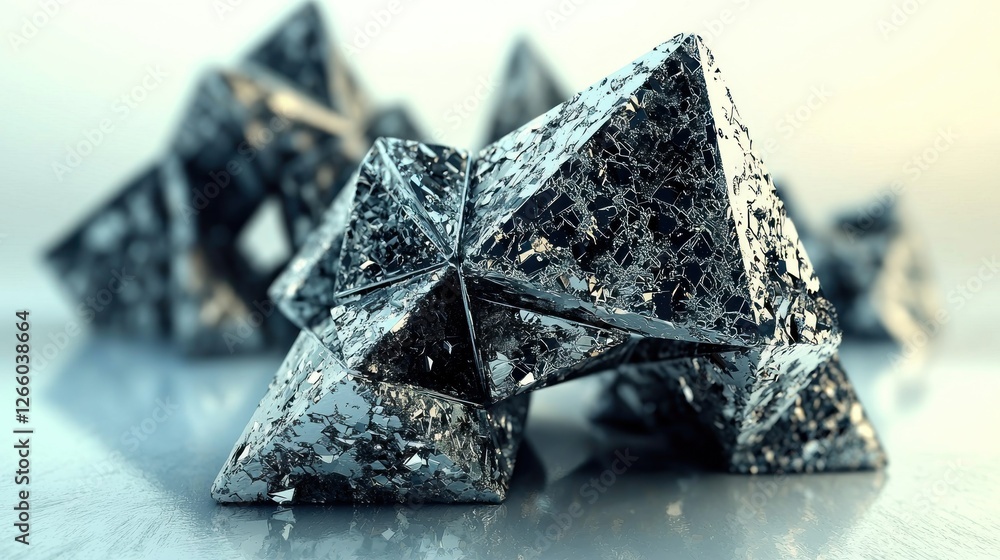 Aufkleber abstract metallic pyramids; geometric shapes; modern design; studio setting