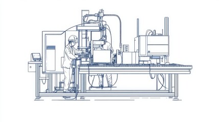 Obraz premium Technicians operate industrial automated machinery; clean facility background; manufacturing process illustration; industrial automation stock photo