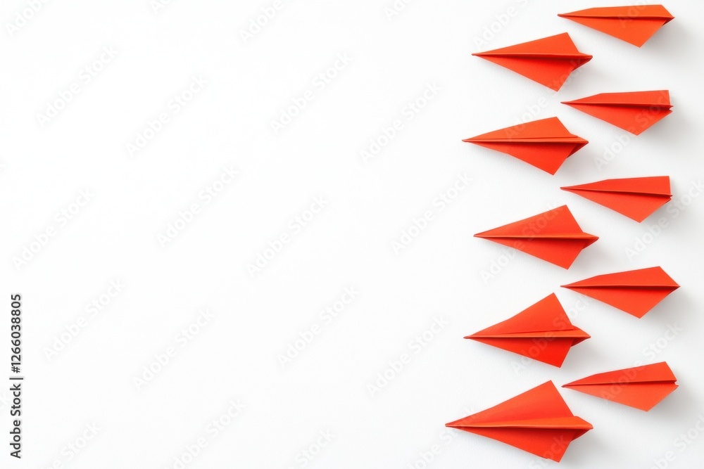 Poster red paper planes illustrating business strategy concepts for success and innovation in a modern work