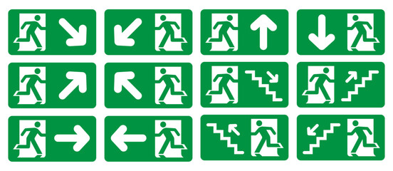 emergency exit signage multiple directions and stairs