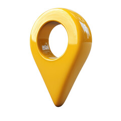 3D Yellow Location Pin Icon with a Hollow Center Isolated on Transparent Background.PNG