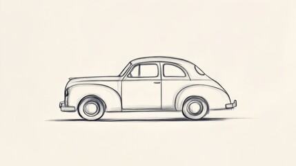 Vintage car sketch, side profile, simple background, design illustration