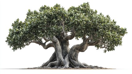 A robust bilva bael tree with trifoliate leaves and rough-textured bark, set against a white background. No people, no text.