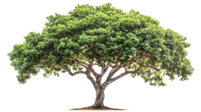 A robust bilva bael tree with trifoliate leaves and rough-textured bark, set against a white background. No people, no text.