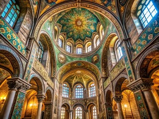 Fototapeta premium Ravenna San Vitale Byzantine Mosaic Interior Architectural Detail Stock Photo