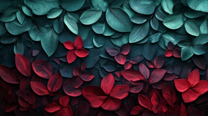 Luxurious leaf background with red foliage and green botanical elements in an elegant artistic composition for nature inspired decoration branding and digital design