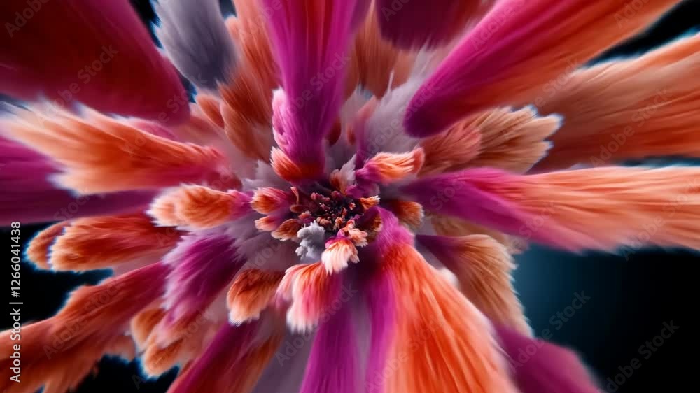 Poster colorful explosion of soft fibers creating an abstract art piece illuminated with vibrant shades in 