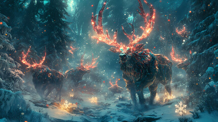 Ai generative christmas digital art, innovative and festive scene, high quality, ideal for holiday-themed visuals and creative projects. Crystal-Fanged Beasts. Illustration