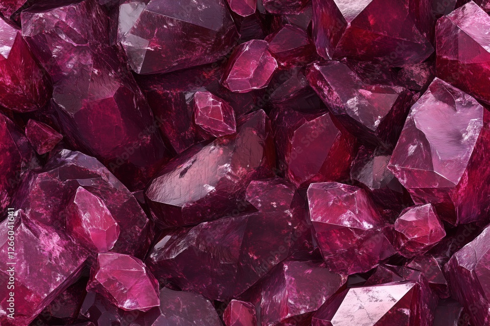 Poster seamless garnet pile of vibrant red crystals, showcasing their sharp edges and reflective surfaces. 