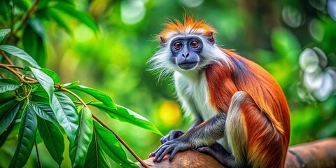 Red Colobus Monkey in Rainforest Canopy - Wildlife Photography
