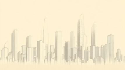 Fototapeta premium Abstract city skyline sketch, light beige background, architectural concept, potential for graphic design use