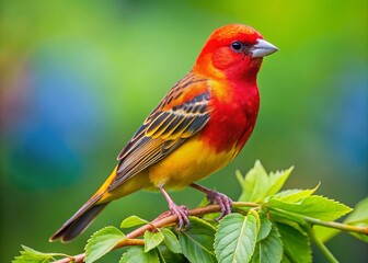 Fototapeta premium Red-headed Bunting Bird in Natural Habitat, Bosipota, West Bengal, India